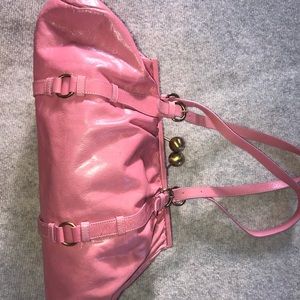 Pink Leather Snap Top Closure Hand Bag